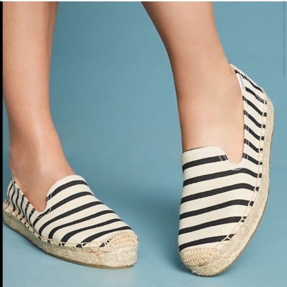 Soludos White and Black Espadrille Flats